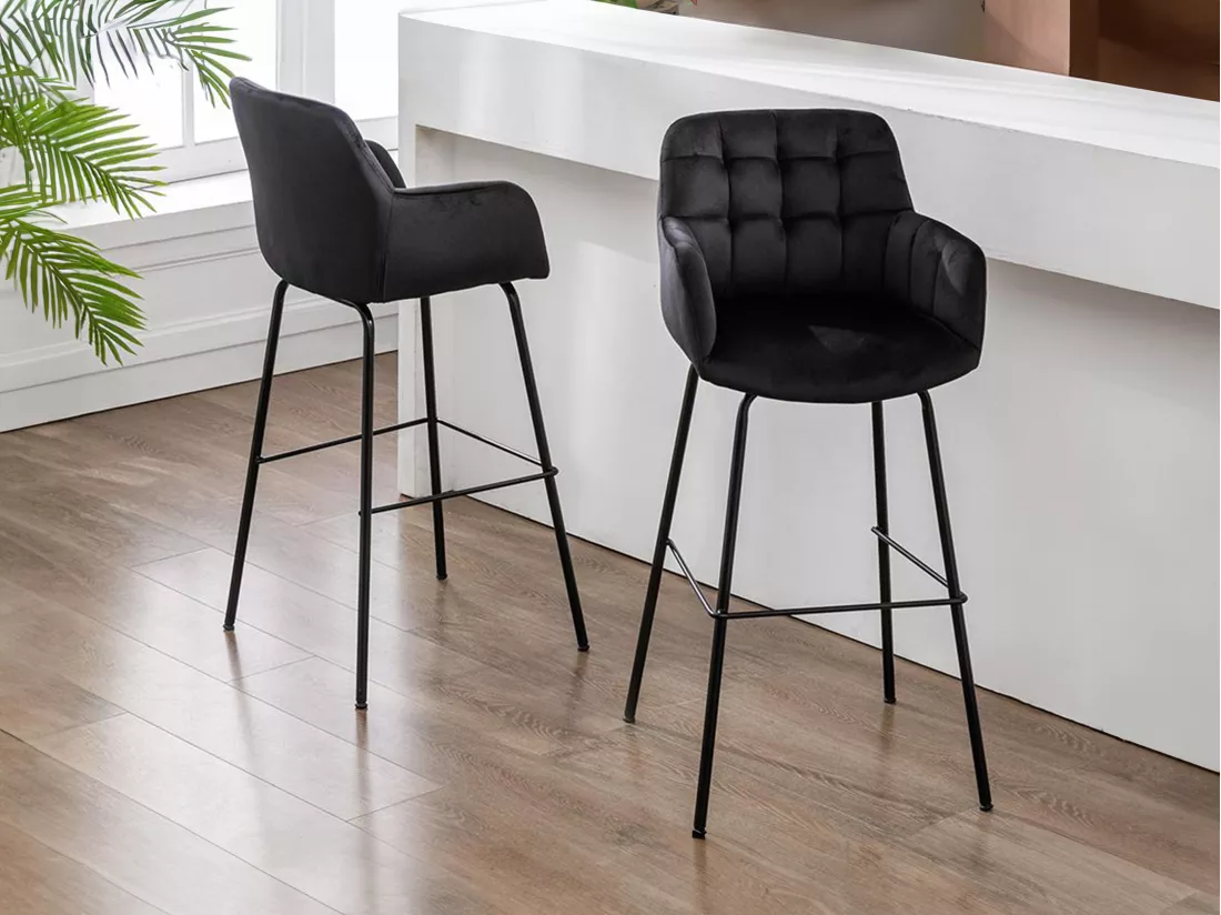 Lot de 2 tabourets de bar en velours et métal - Noir - PEGA de Pascal MORABITO