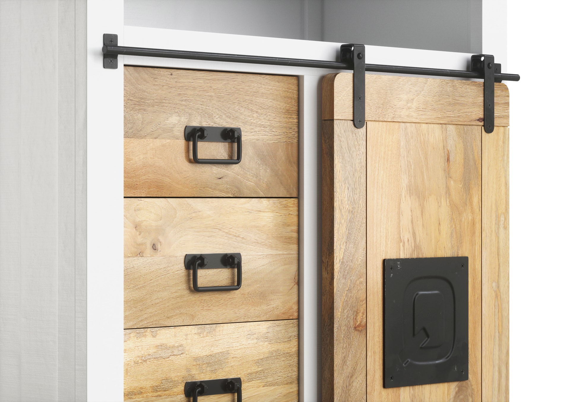 PHILL HILL Highboard LEWIS 90 x 130 x 45 cm Mango massiv/weiß/schwarz