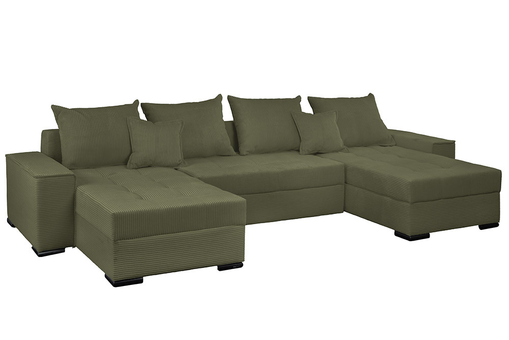 XXL Wohnlandschaft LODGE 315cm grün Cord Sofa mit Schlaffunktion und Stauraum