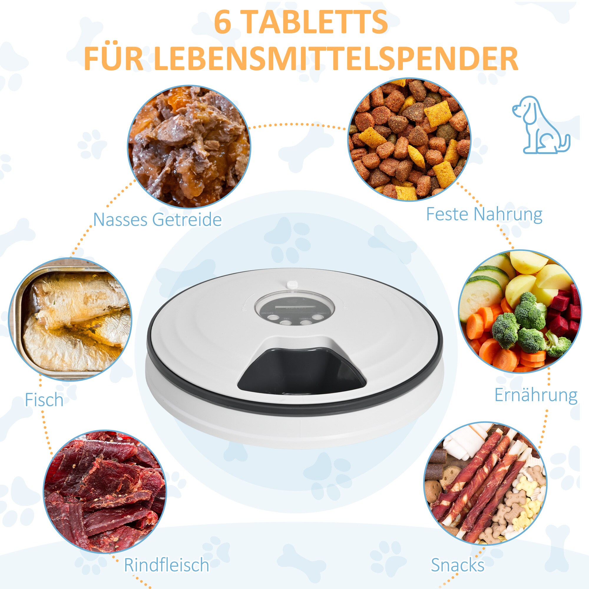 PawHut Futterautomat für Haustiere mit 6 Spenderschalen bunt Ø30,5 x 7,2H cm