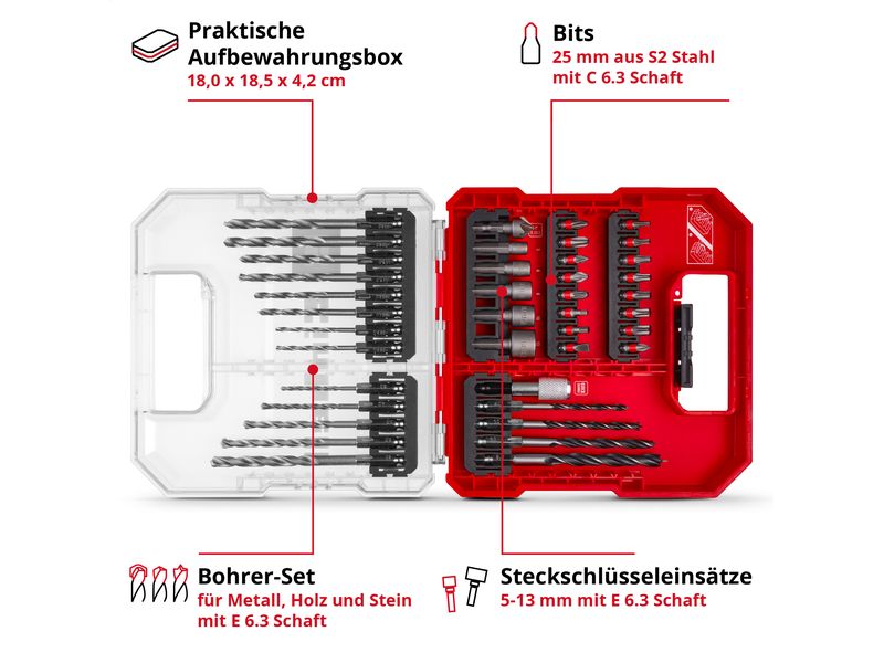Einhell Bit-Set L-CASE Kassette 40tlg LS Bohrerset und Bitset