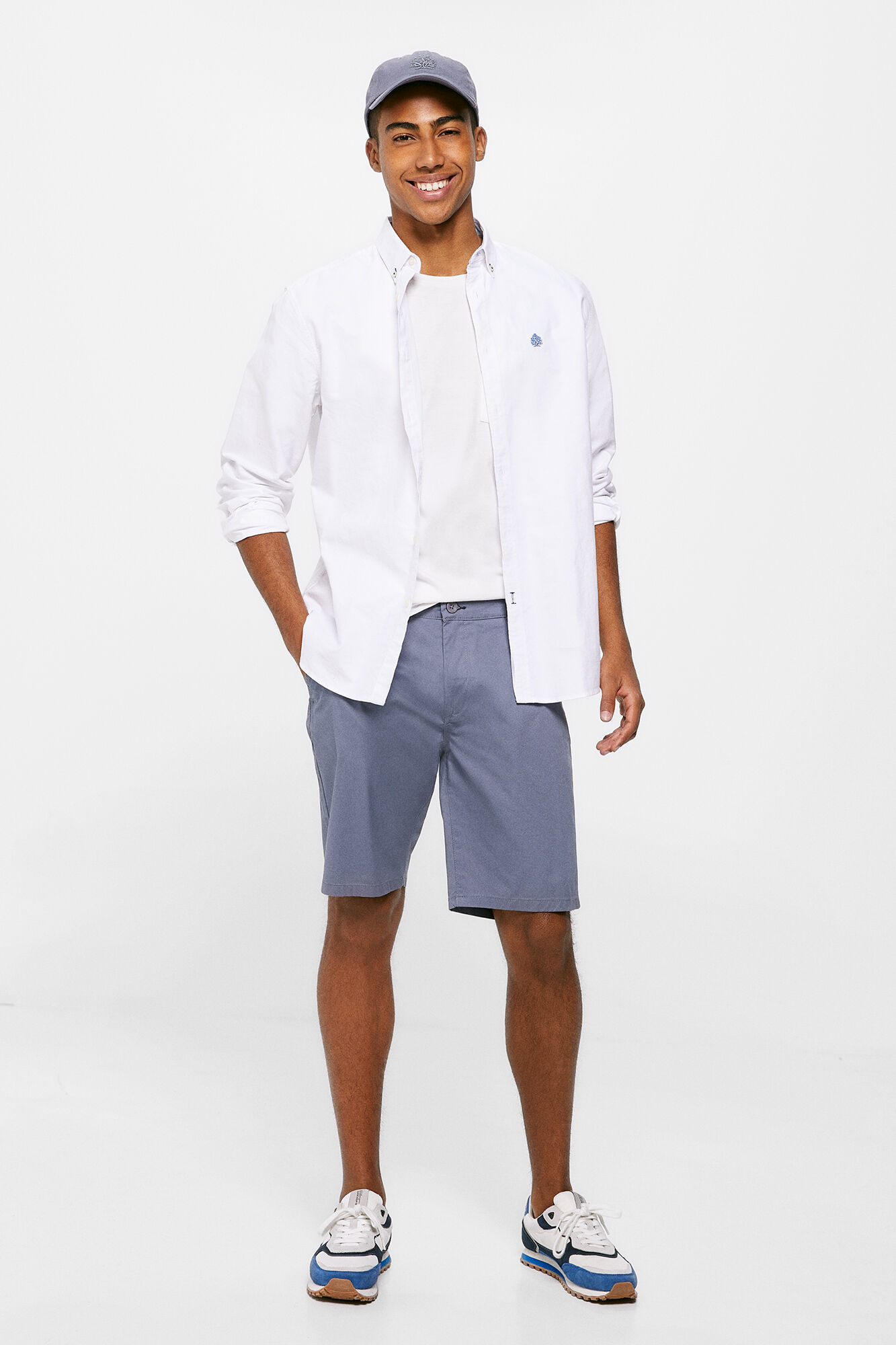Bermuda chino leve de tecido plano - azul médio