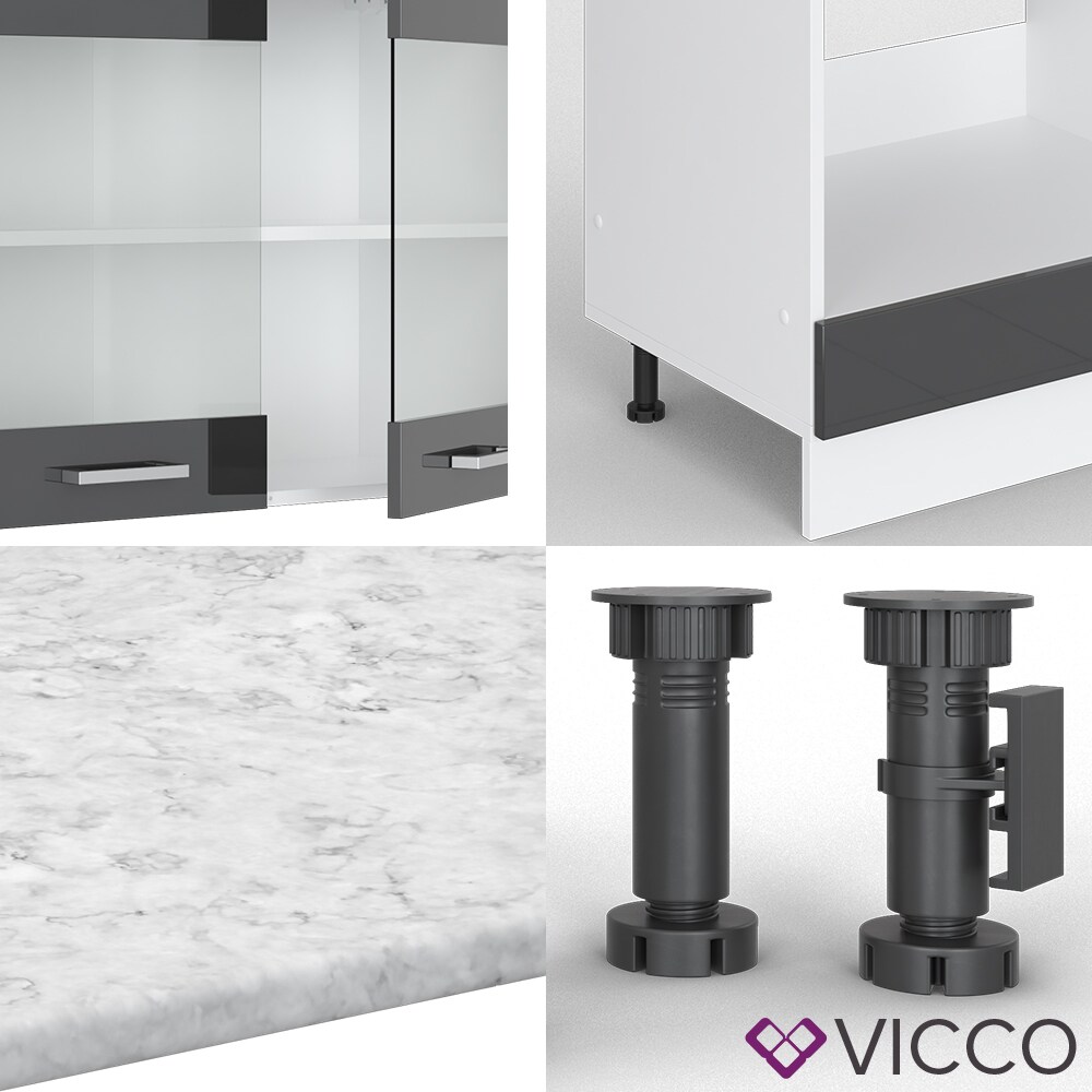 VICCO KÜCHENZEILE R-LINE ECKKÜCHE WINKEL KÜCHE EINBAUKÜCHE ANTHRAZIT HOCHGLANZ
