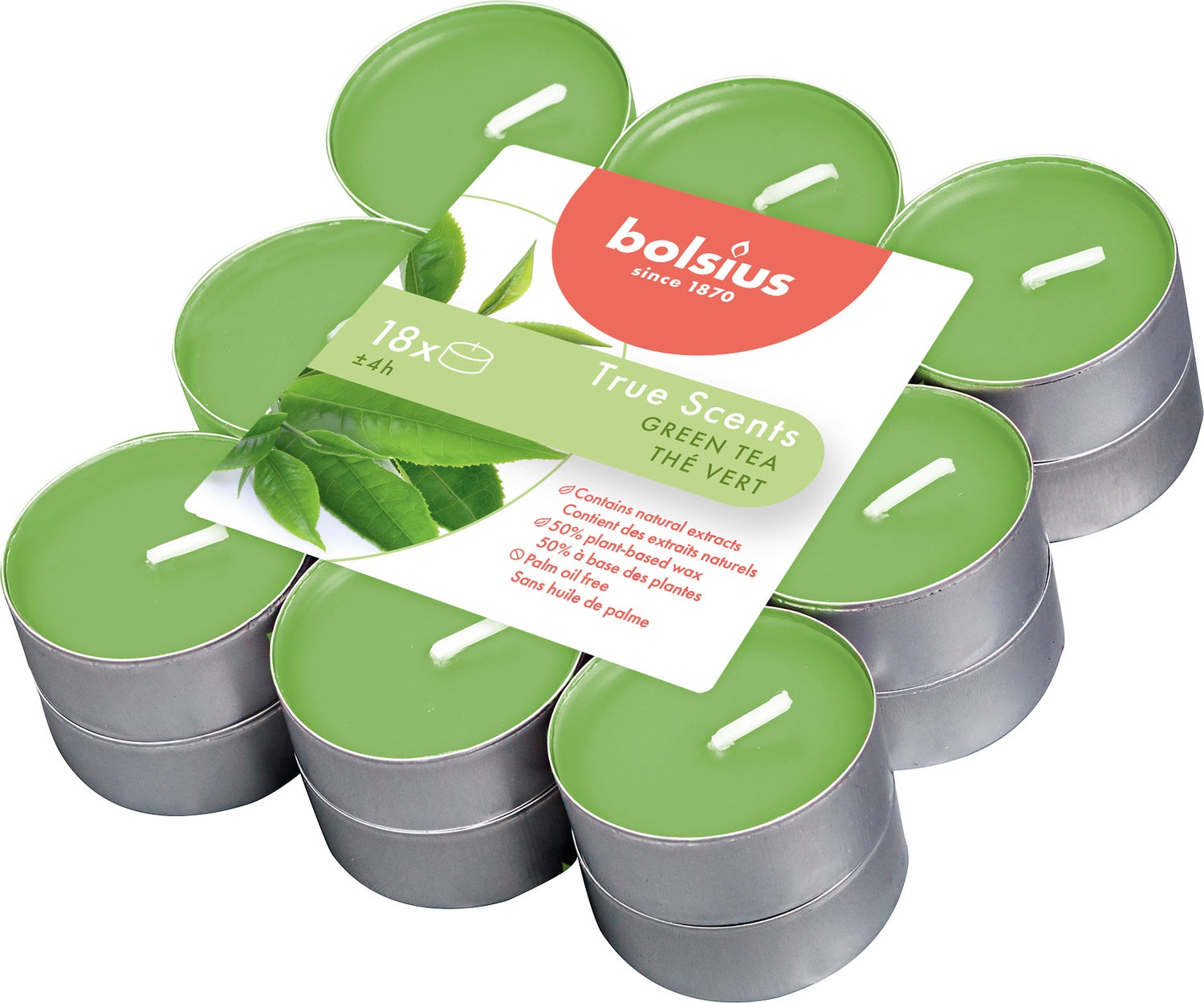Bolsius geurkaars True Scents Green Tea groen 4 uur 18 stuks