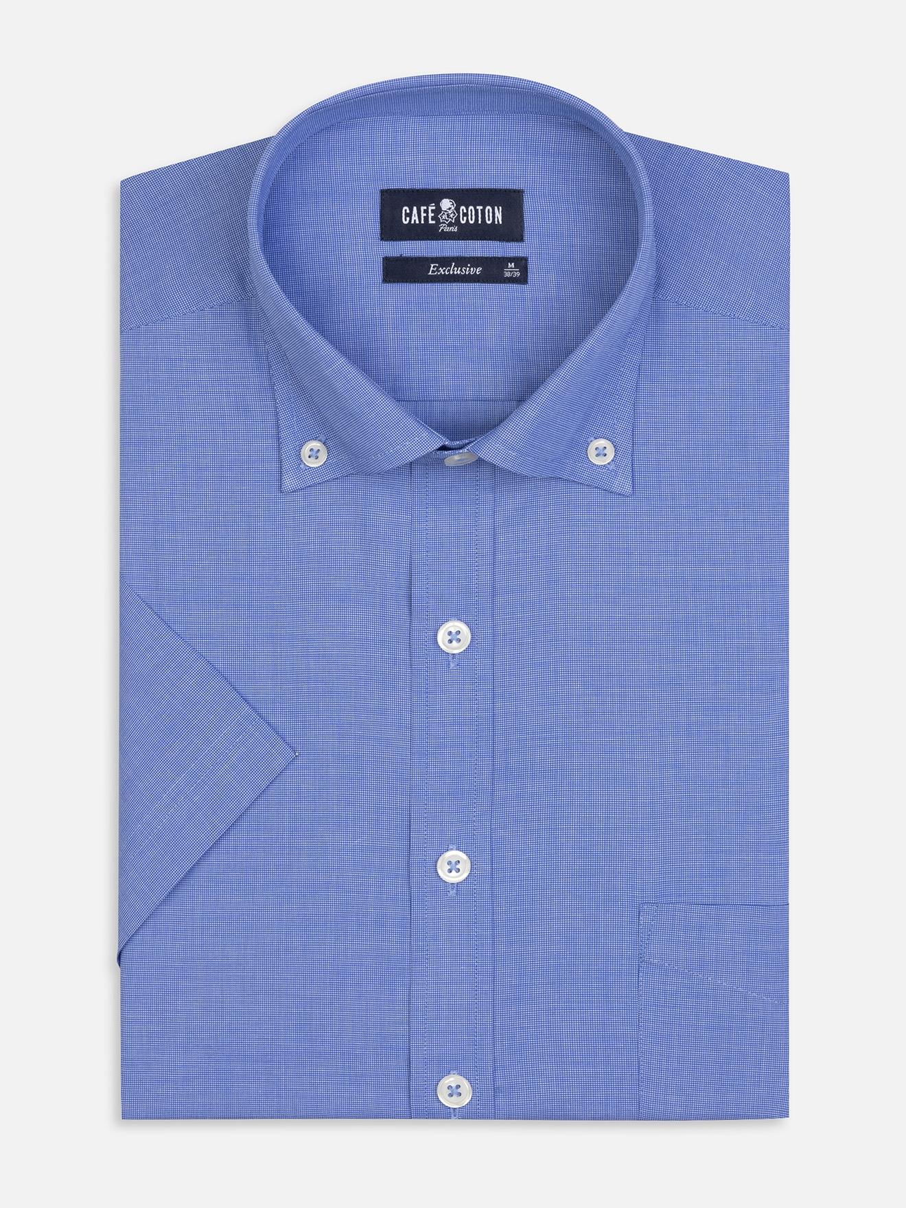 Chemise manches courtes Daria en popeline bleue - Col Boutonné