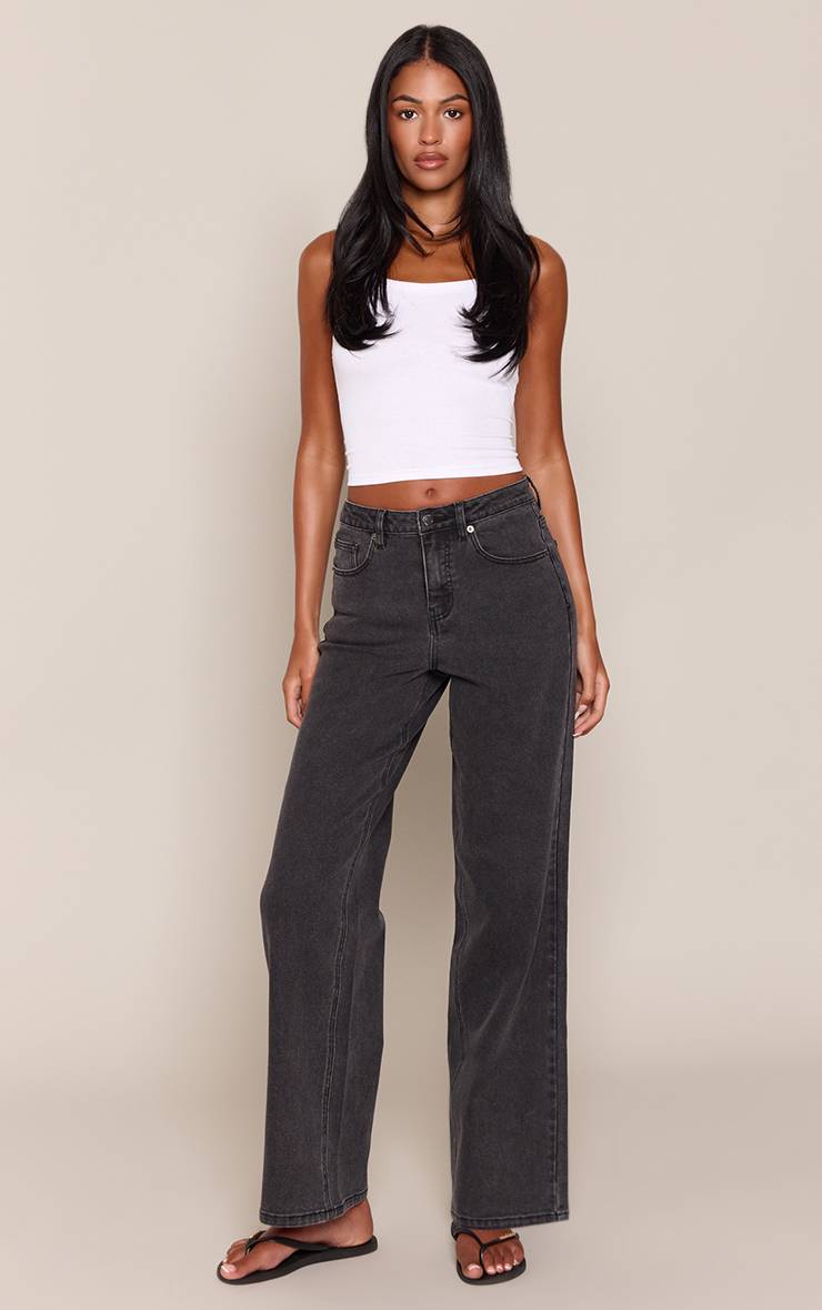 Noir Jean Droit Taille Haute Stretch Coupe Longue
