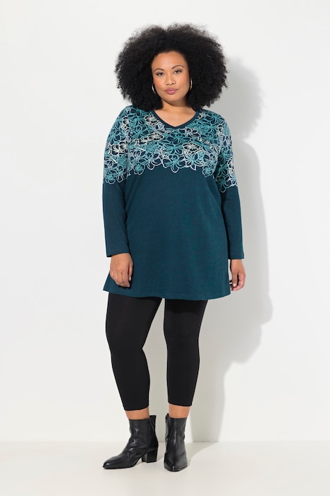 Longshirt, Motivdruck, A-Linie, V-Ausschnitt, Langarm