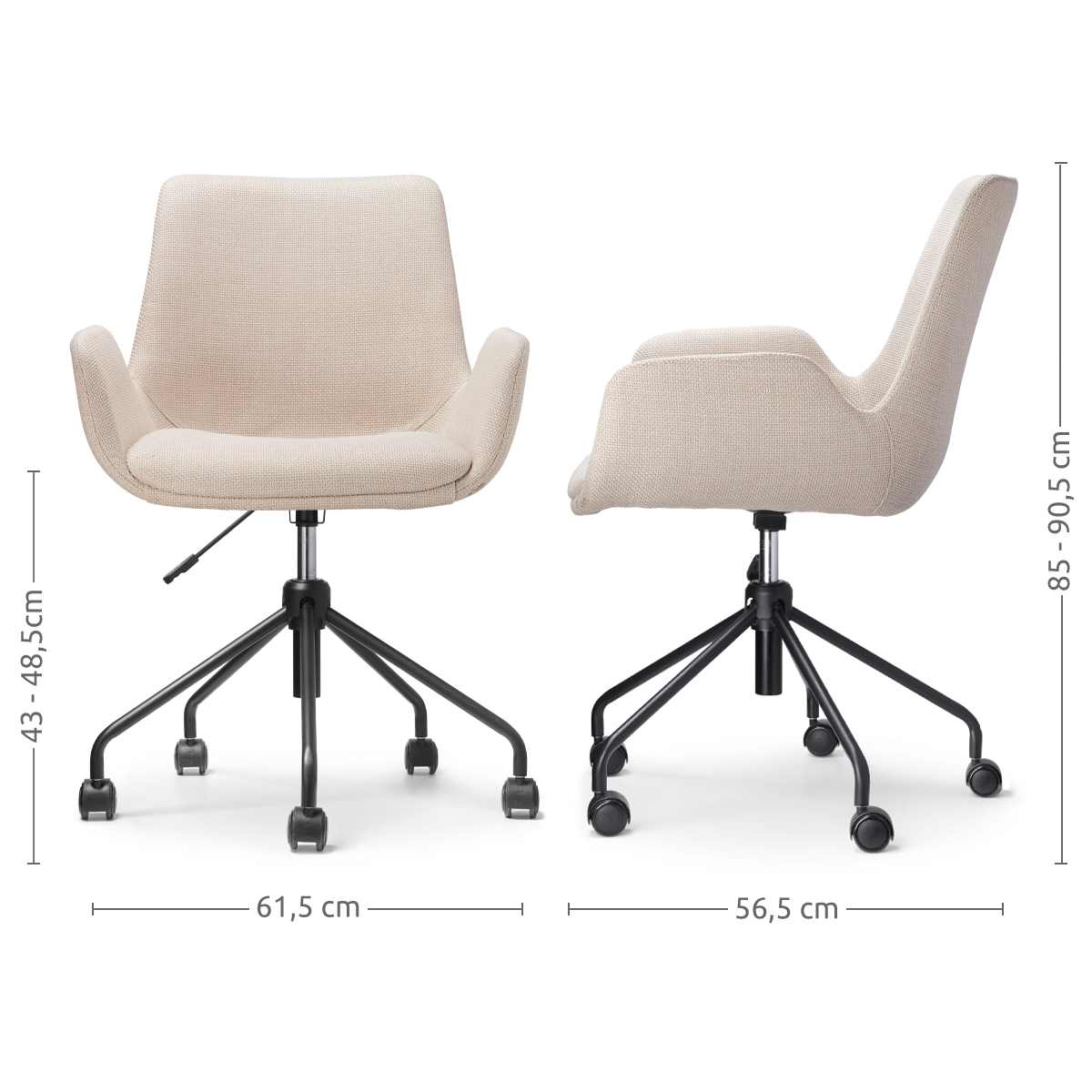 Nolon Nout-Eef Bureaustoel Beige - Armleuning - Zwart Onderstel