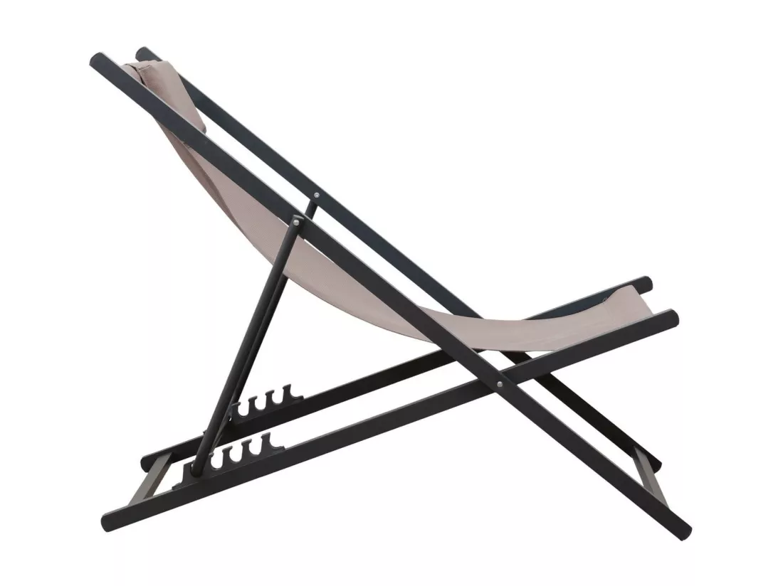 Chaise Longue Pliable Rebecca Mobili Sarson 93x58x92 Polyester Aluminium Beige Gris Foncé
