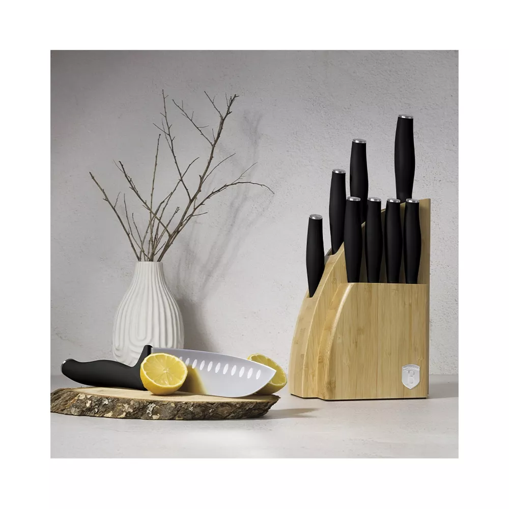 Berlinger Haus 10-teiliges Messerset mit Bambus Messerblock Black Silver Collection