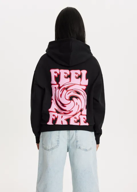 Hoodie met print feel good zwart (ZWART)