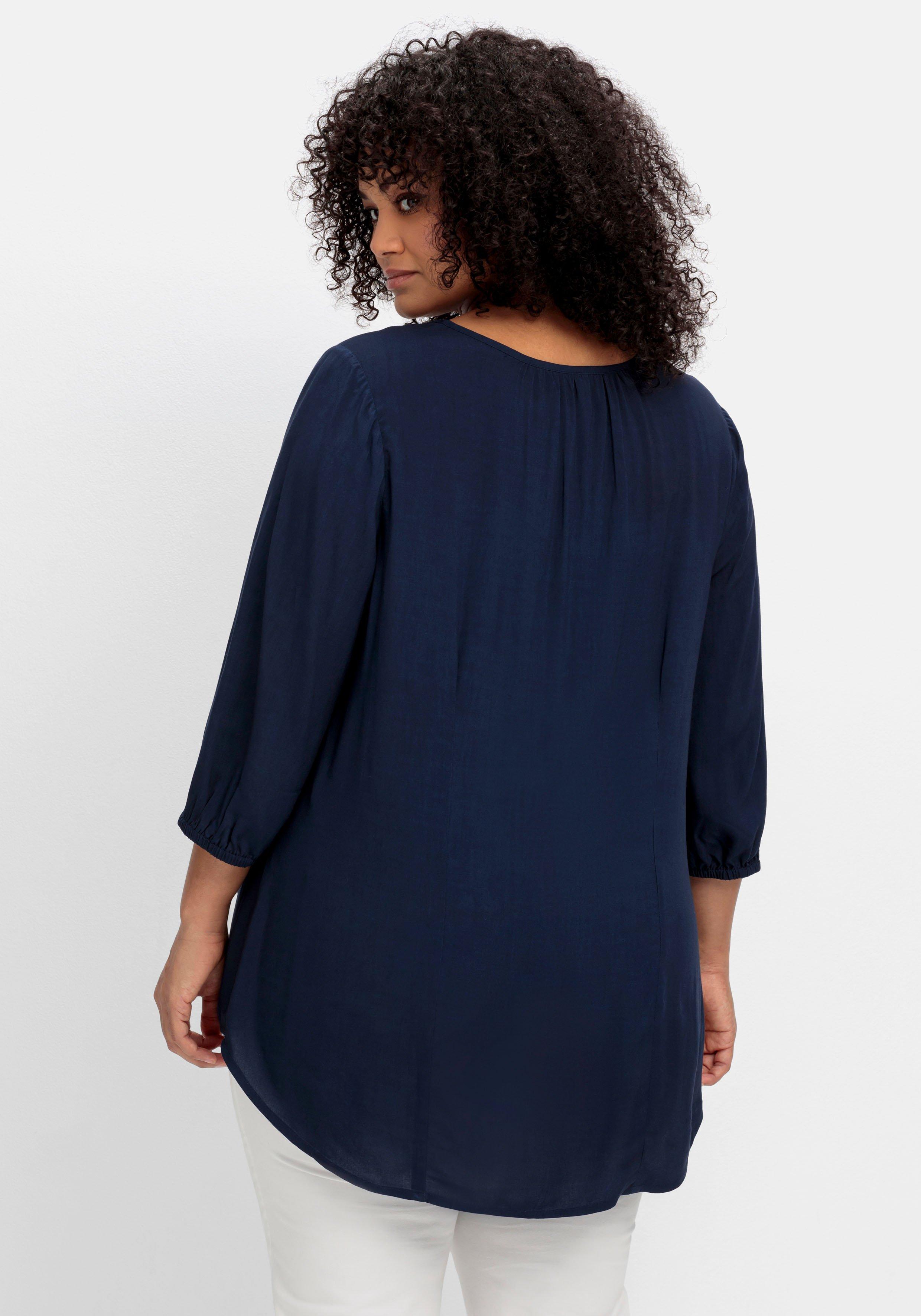Bluse mit angekräuseltem Rundhalsausschnitt