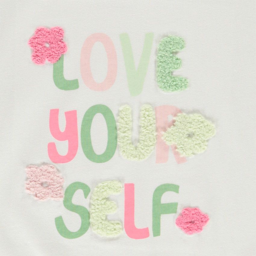 T-shirt manches courtes à nouer patchs bouclettes pour fille - Ecru