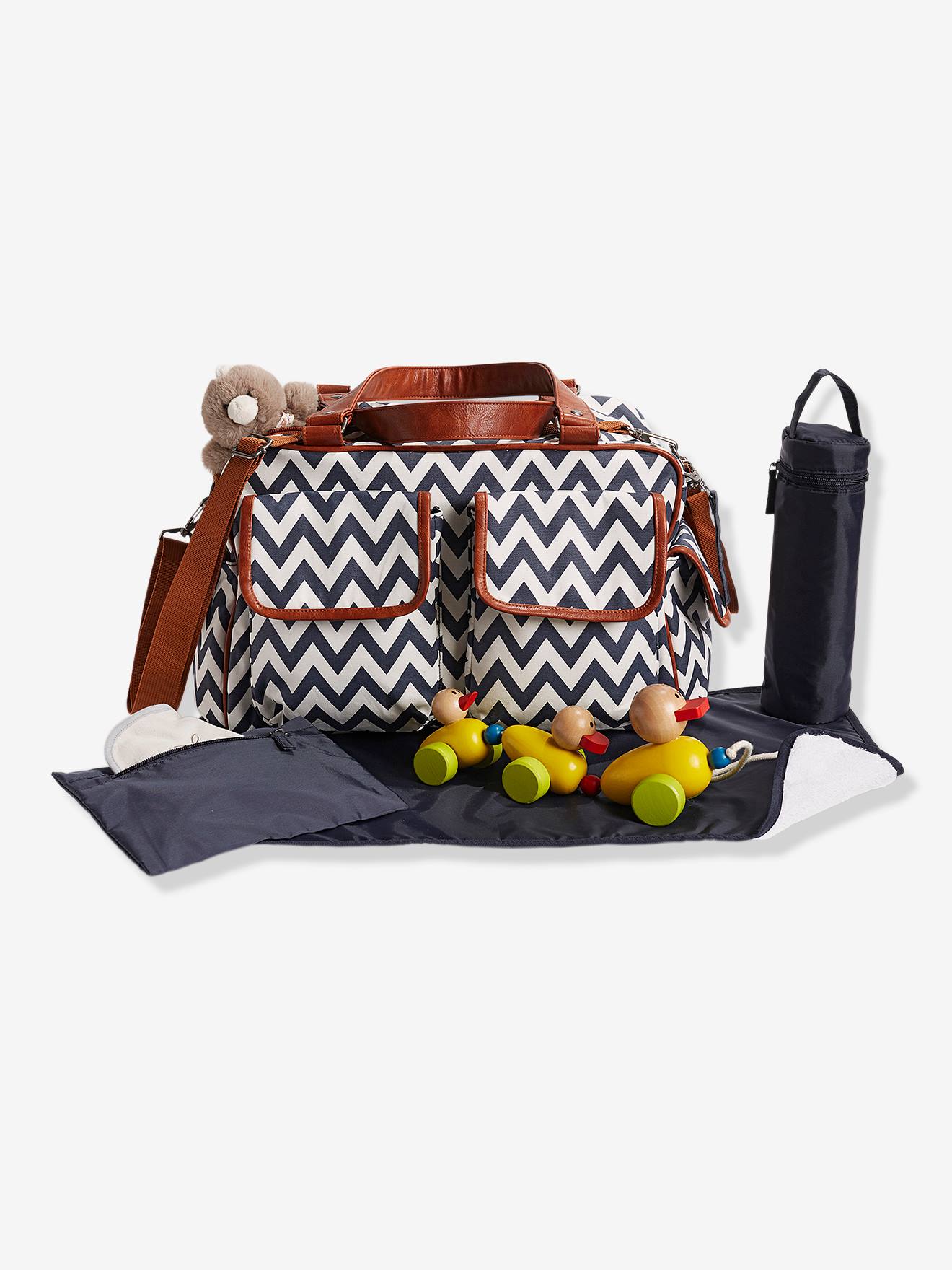 Bolsa de maternidade Journée com vários bolsos VERTBAUDET estampa branca clara