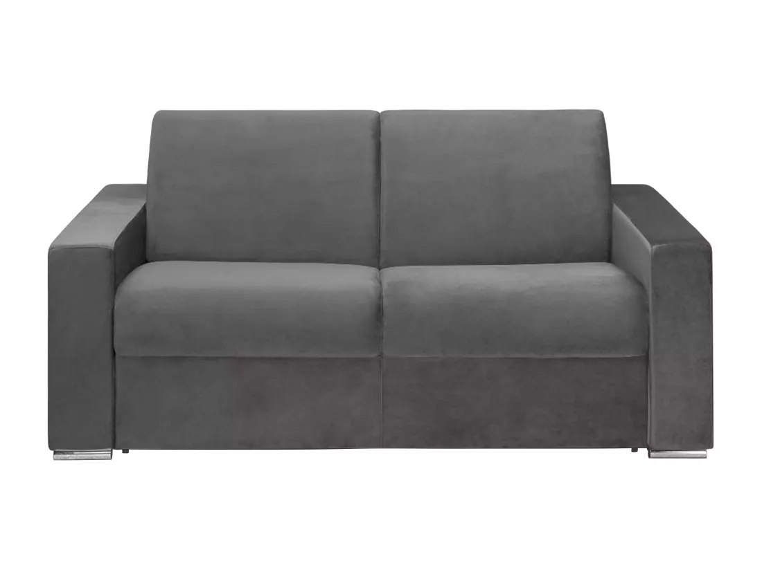 Canapé 2 places convertible express en velours anthracite - Couchage lattes larges 120 cm - Matelas 22 cm avec mémoire de forme CALITO