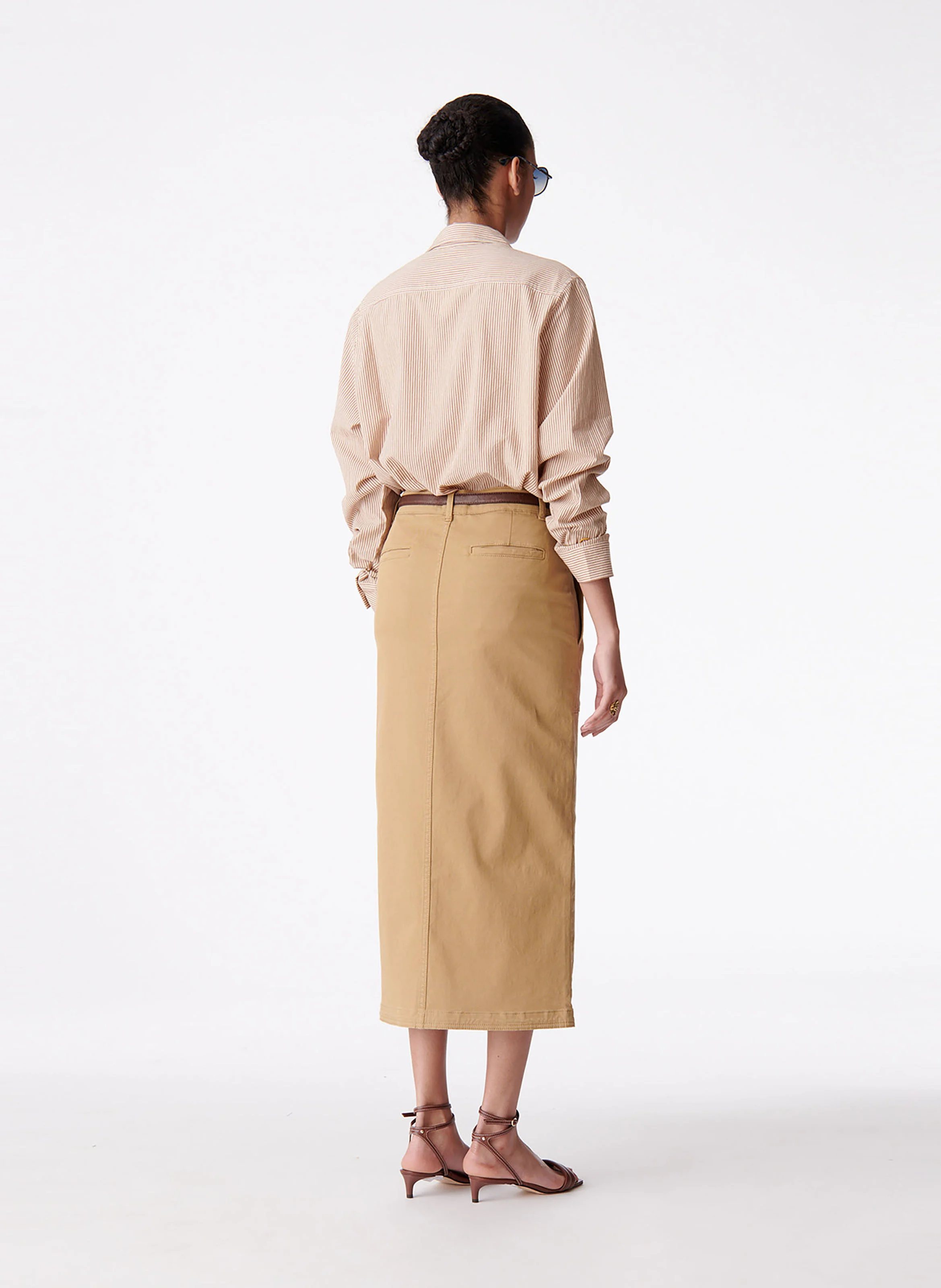 DRAGA - Jupe midi droite en coton mélangé | Beige