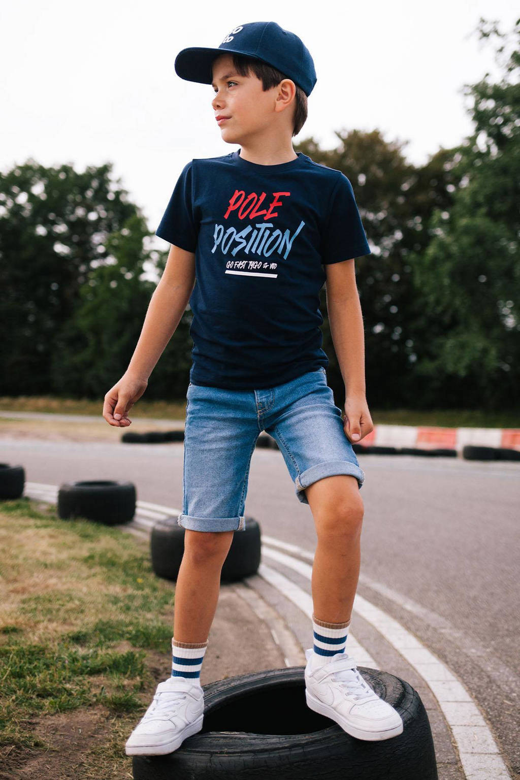 TYGO & vito T-shirt Jaimy met tekst donkerblauw/multi