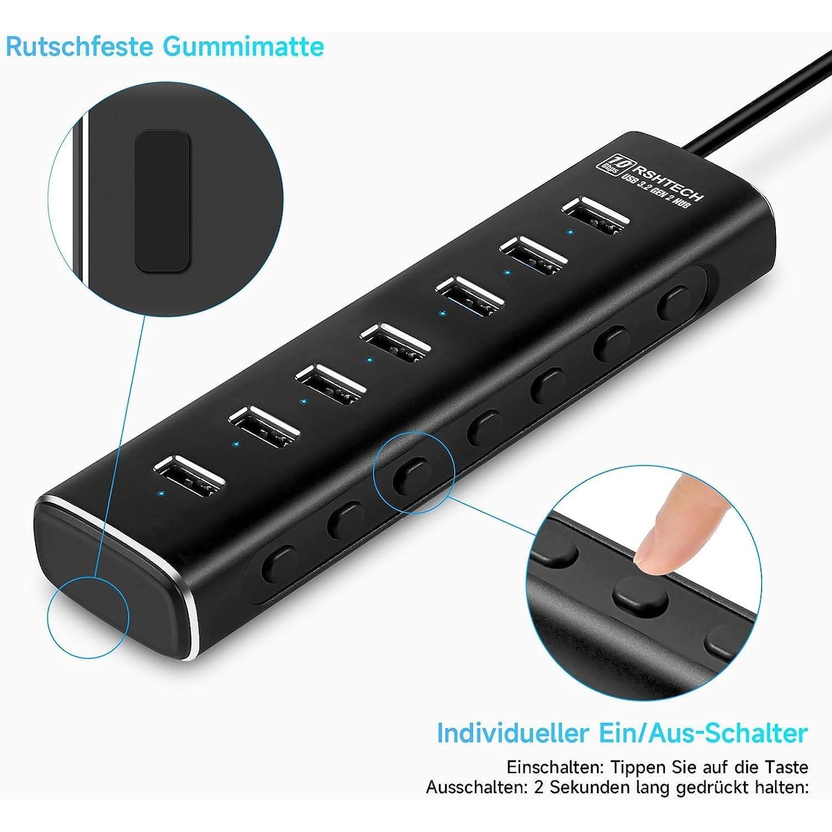 NÖRDIC GEN 3.2 USB-C og USB-A drevet Hub 7ports 7x10Gbps 1m kabel