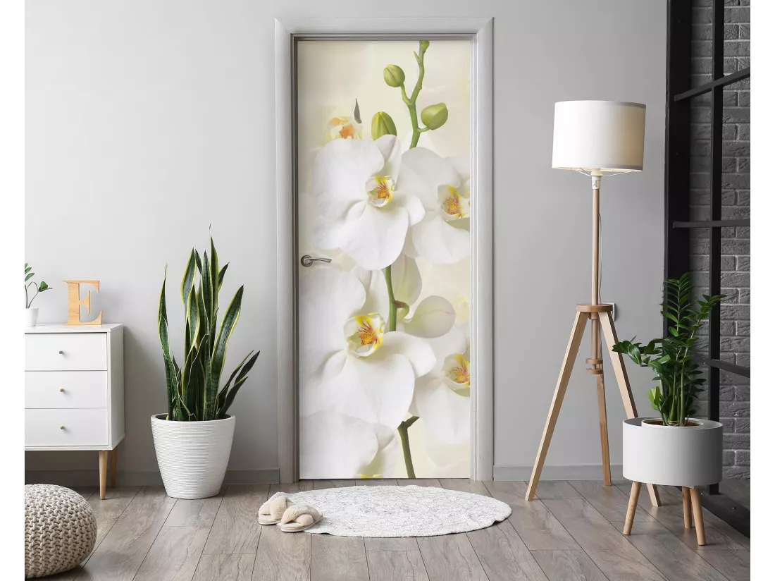 Stickers de porte autocollants - Orchidées blanches 95x205 cm