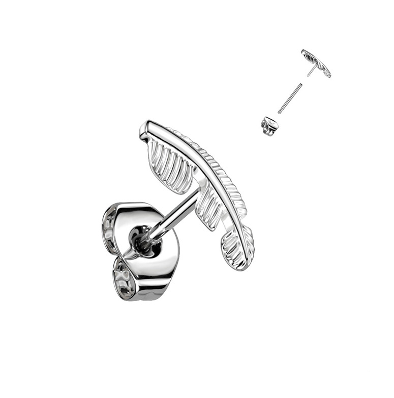 (0.8mm) Tragus / Helix / Ohrring G23 Titan Ohr Piercing Steckverschluss Feder Design - Silber