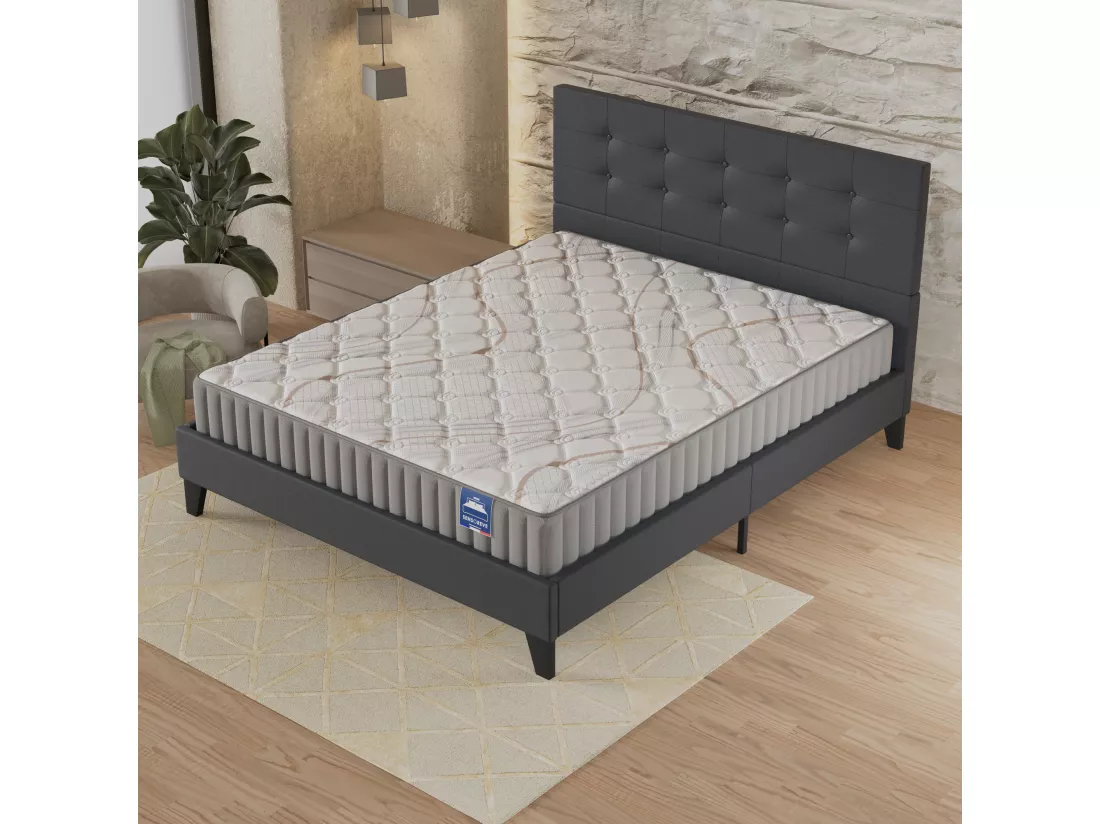 Ensemble Matelas + Lit Avec Tête De Lit 140x190 Cm, Sirius 22cm D’épaisseur Latex Naturel