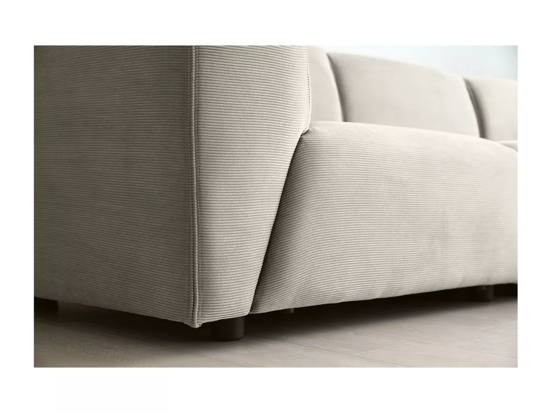 Canapé modulable 3 places + 1 pouf velours côtelé gris clair MONROE