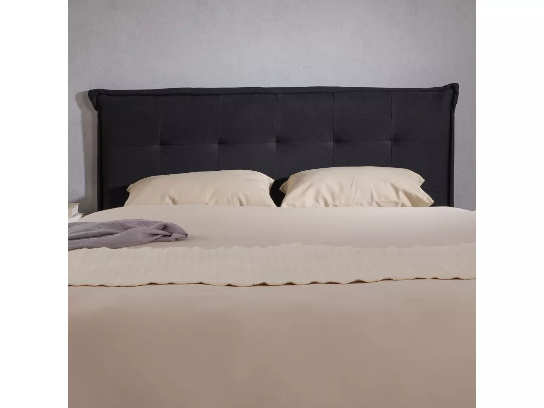 Tête de lit EBEYA 120 capitonnée, En tissu rembourré, Pieds en bois, Design élégant, Pour lits 120 cm, Noir
