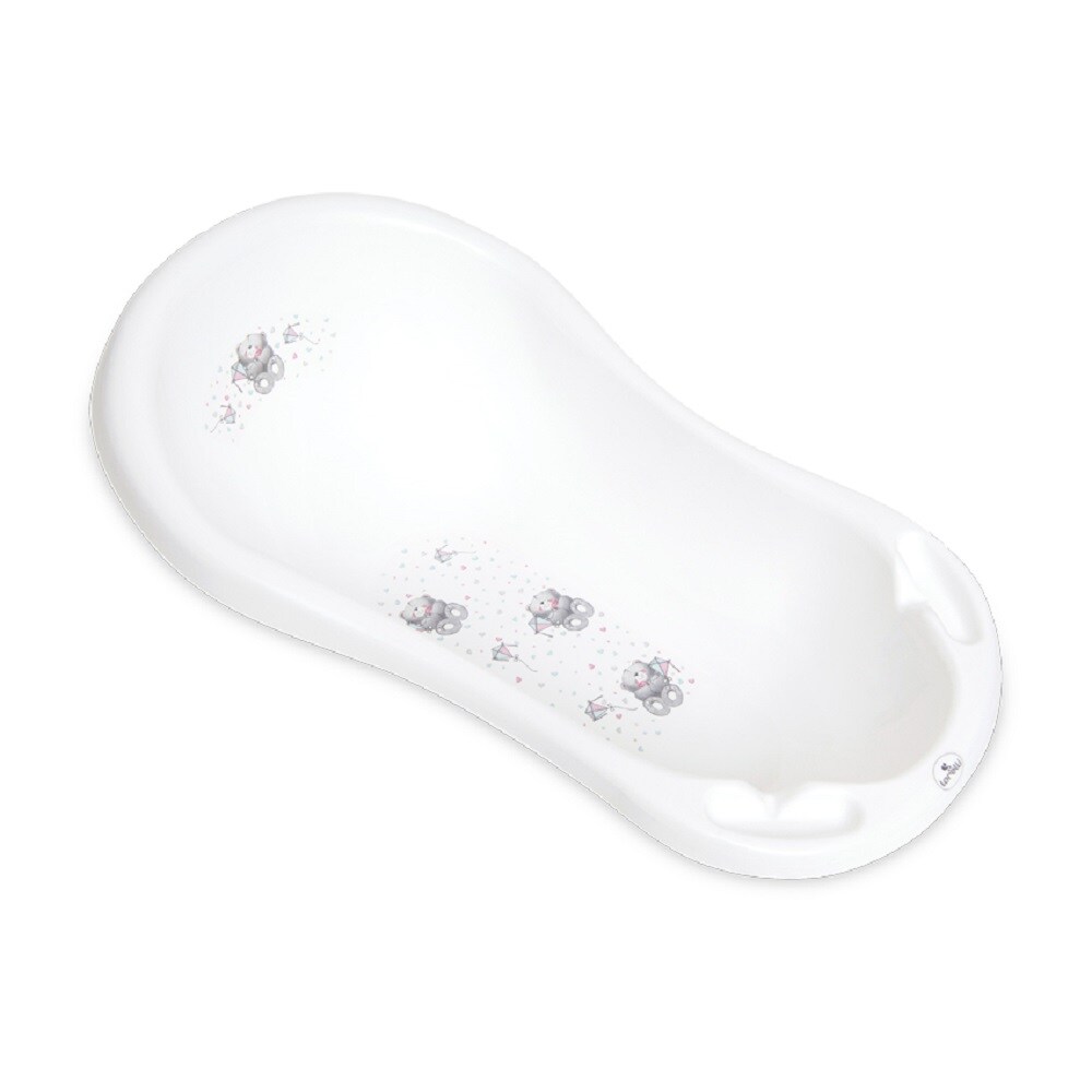 Lorelli Babybadewanne, 84 cm lang, Ablagefächer, ergonomische Form, ab Geburt weiß grau