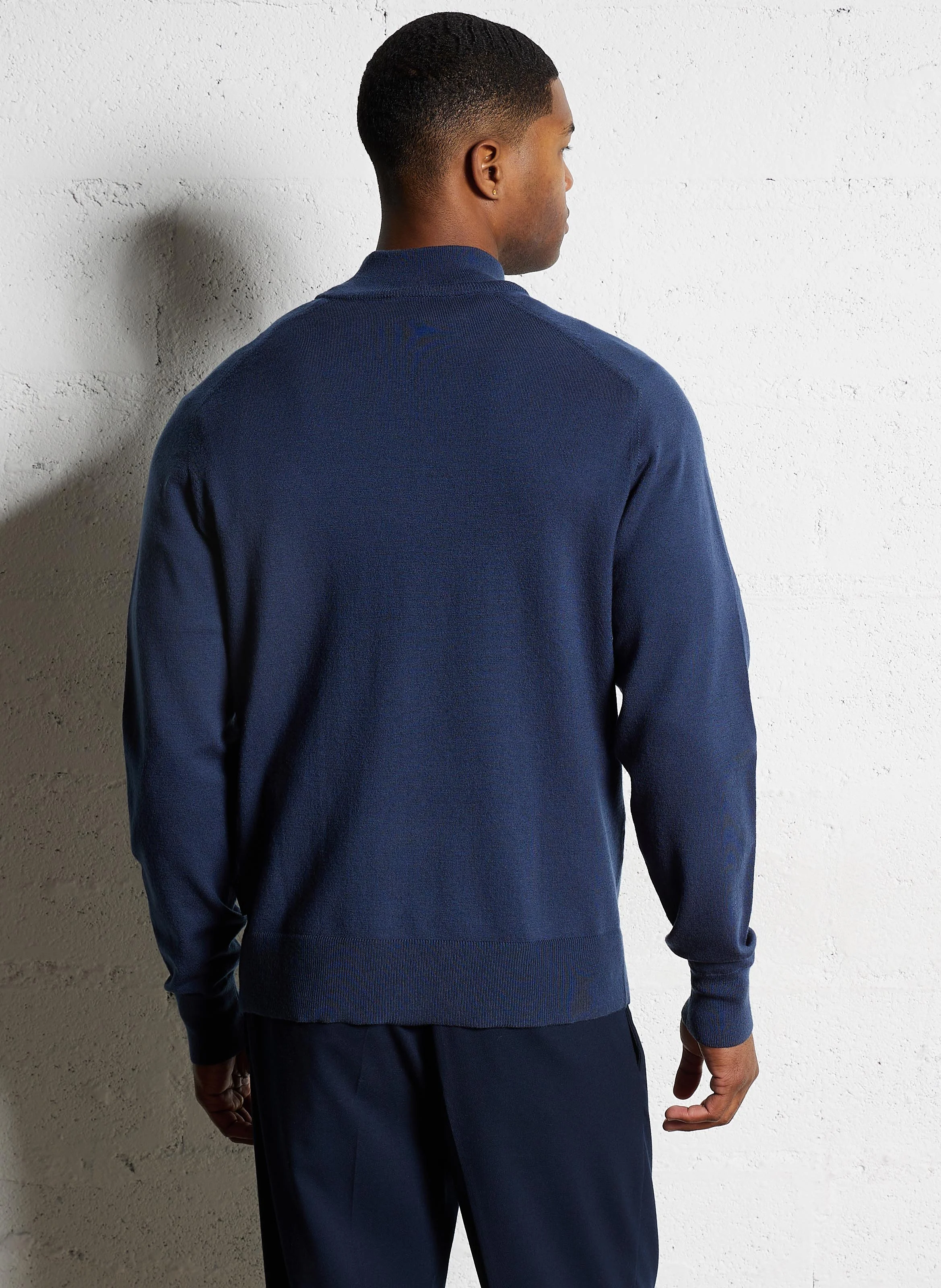 Pull col zippé droit en laine mélangée | Bleu