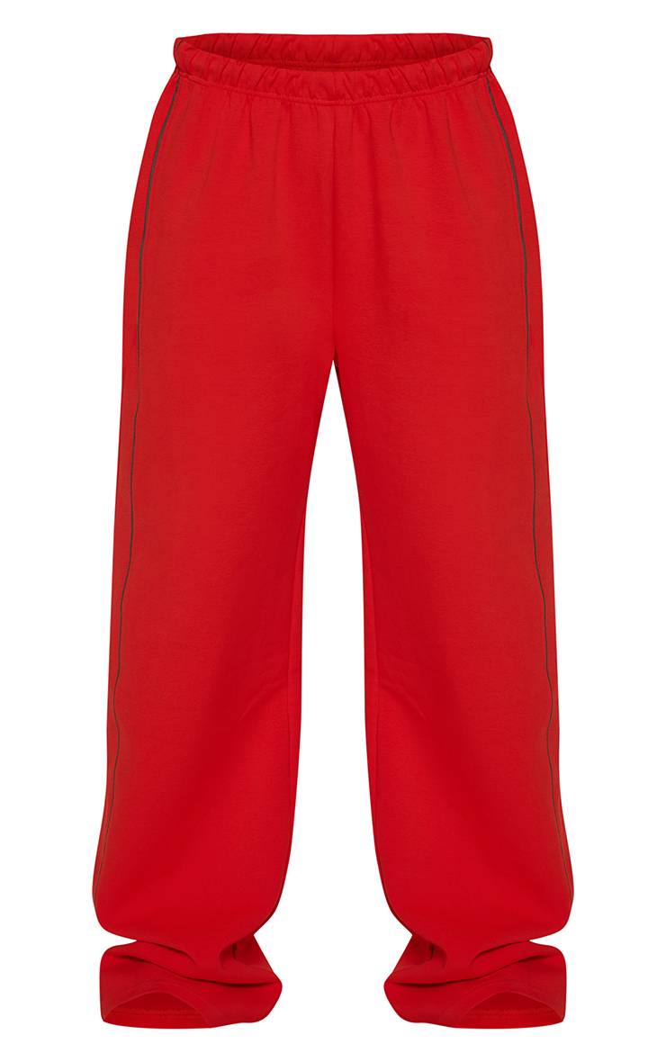 Rouge Jogging Interlock À Jambes Larges Avec Passepoil Contrasté