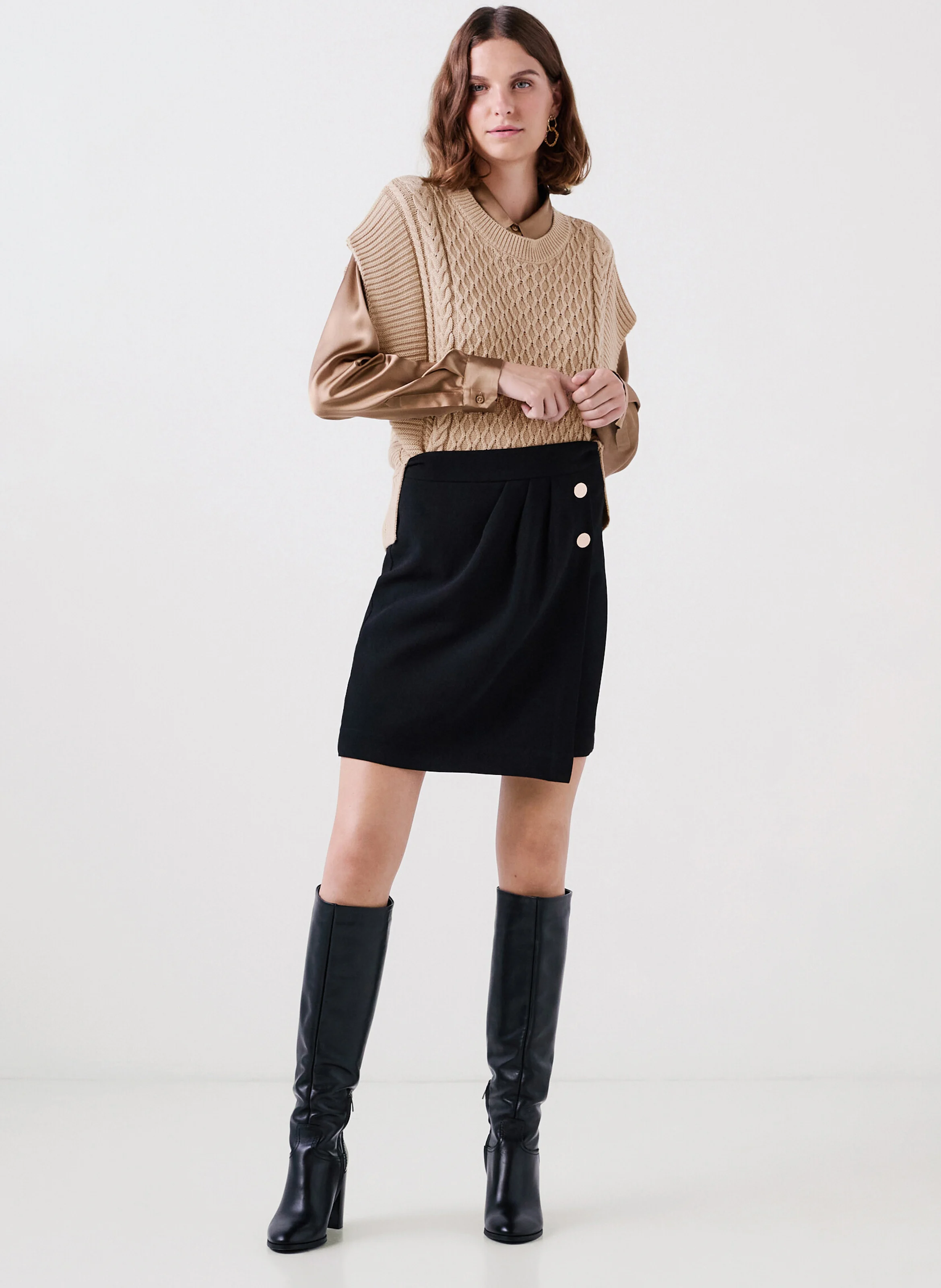 MRUDY - Pull sans manches en maille| Beige