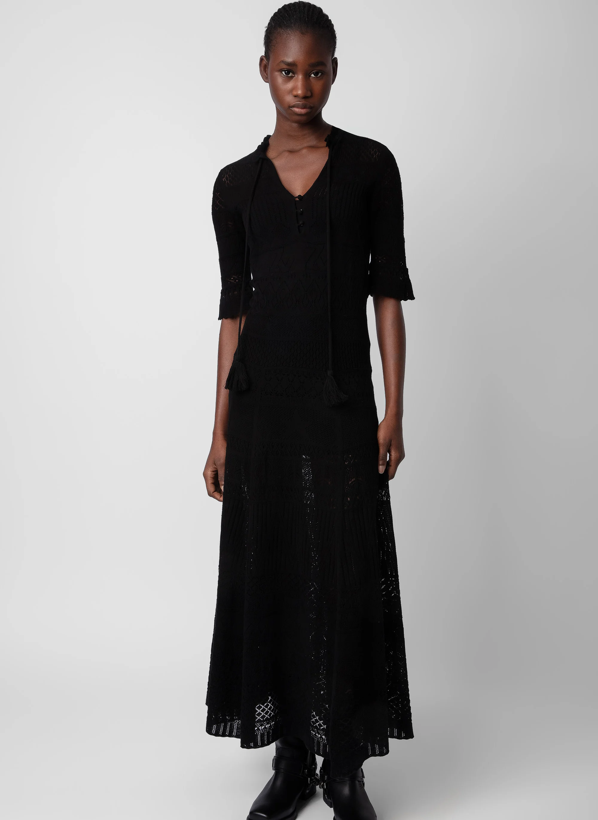 MEMPHIS - Robe longue en crochet | Noir