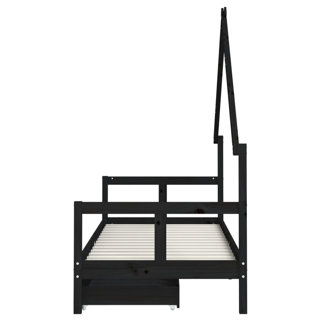 vidaXL Kinderbedframe met lades zwart 80x200 cm grenen