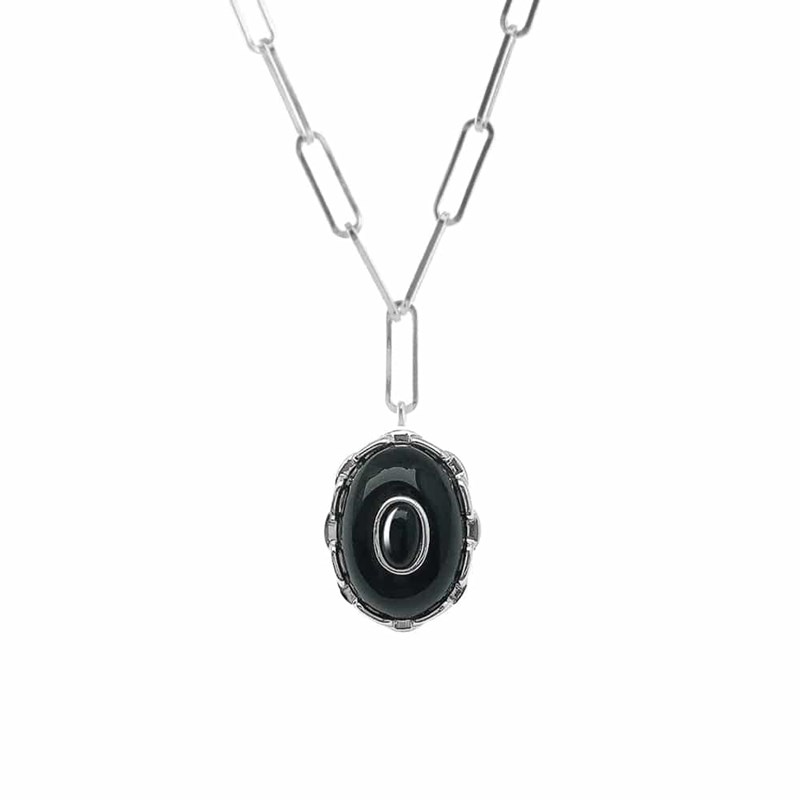 Collier Argent Rhodié Clothilde Onyx Noire