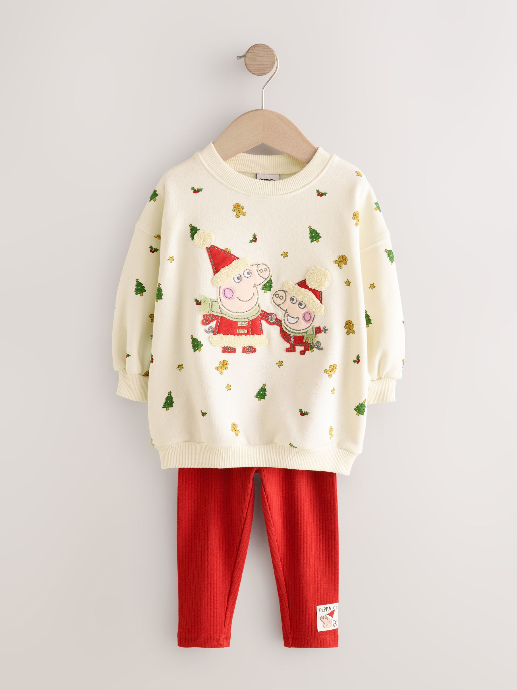 Crème/Rood Kerstmis - Peppa Pig set met sweatshirt met ronde hals en legging (3mnd -7jr)