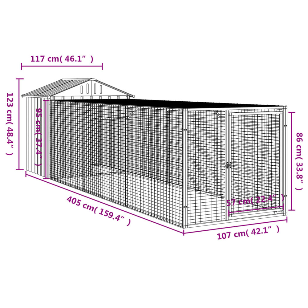 Poulailler avec cour anthracite 117x405x123 cm acier galvanisé