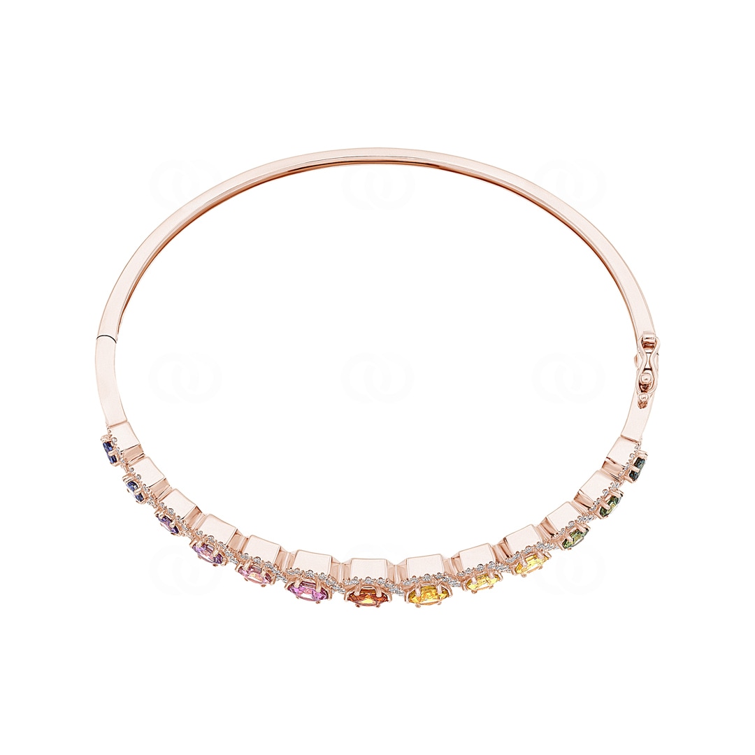 Rainbow Saphir Armreif 750/18 K Roségold mit Diamanten 0.81 ct H/si
