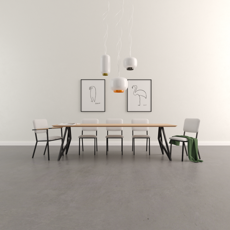 Studio HENK Butterfly tafel 300x100 wit frame, hardwax light 3041, verjong afgerond