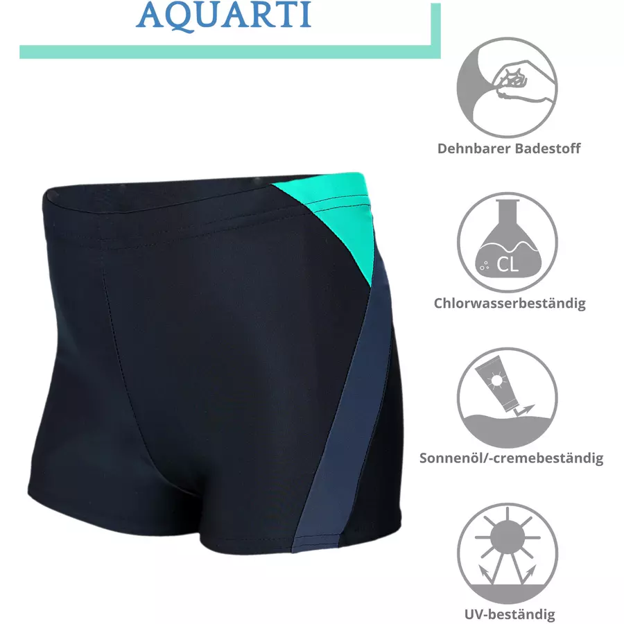 Aquarti Jungen Badehose Gestreift mit Motiven grüngrau