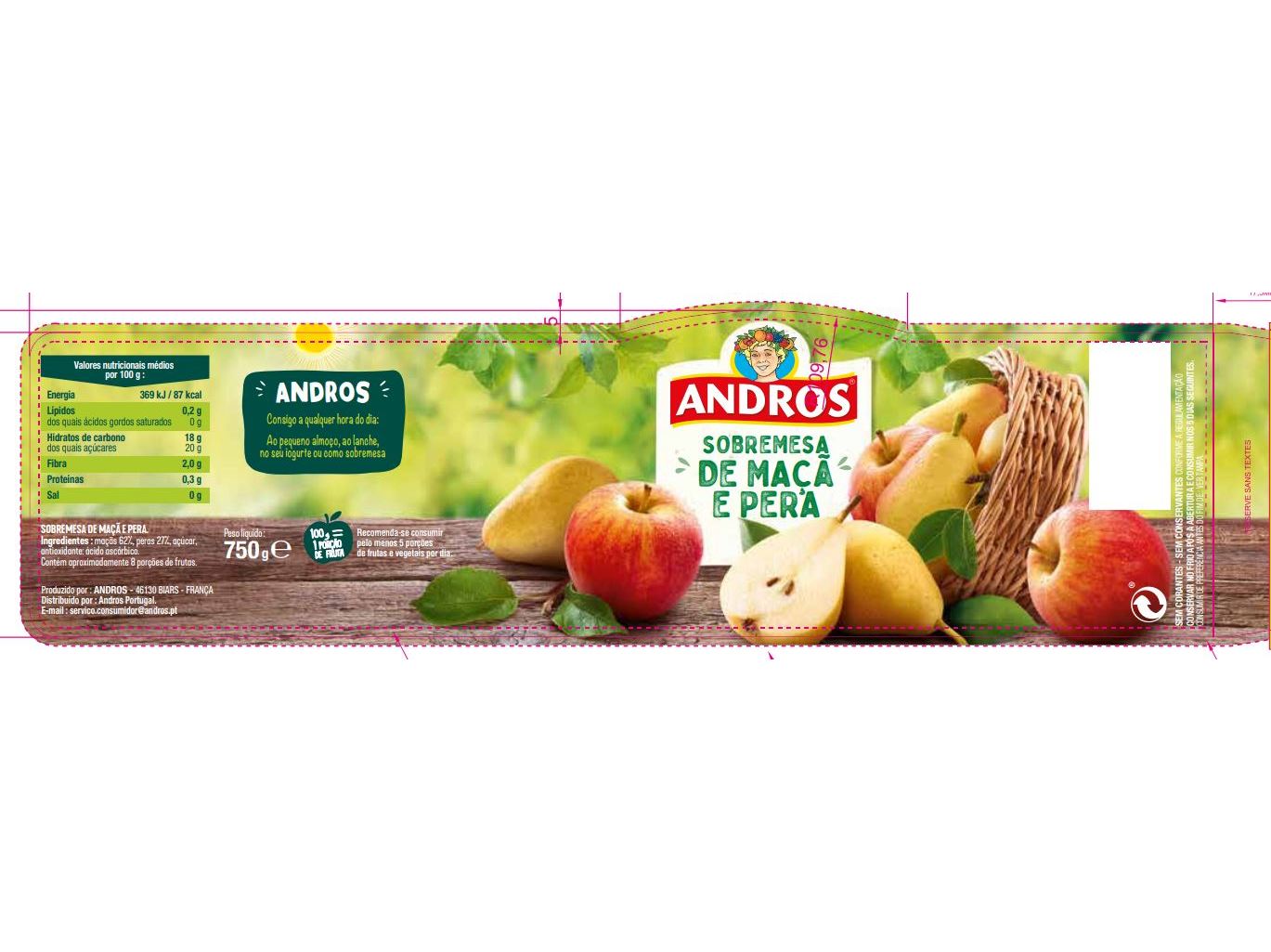 SOBREMESA MAÇÃ ANDROS MAÇÃ-PERA 750G