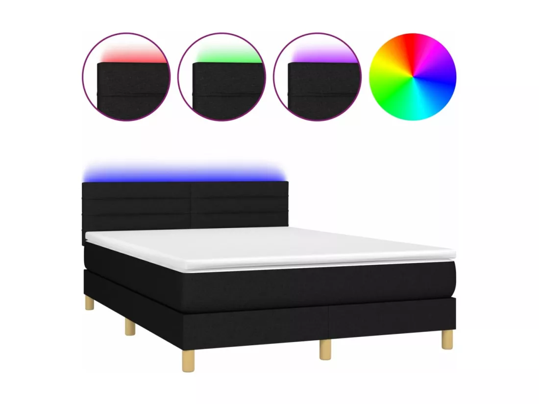 Sommier tapissier avec matelas et LED Noir 140x190 cm Tissu