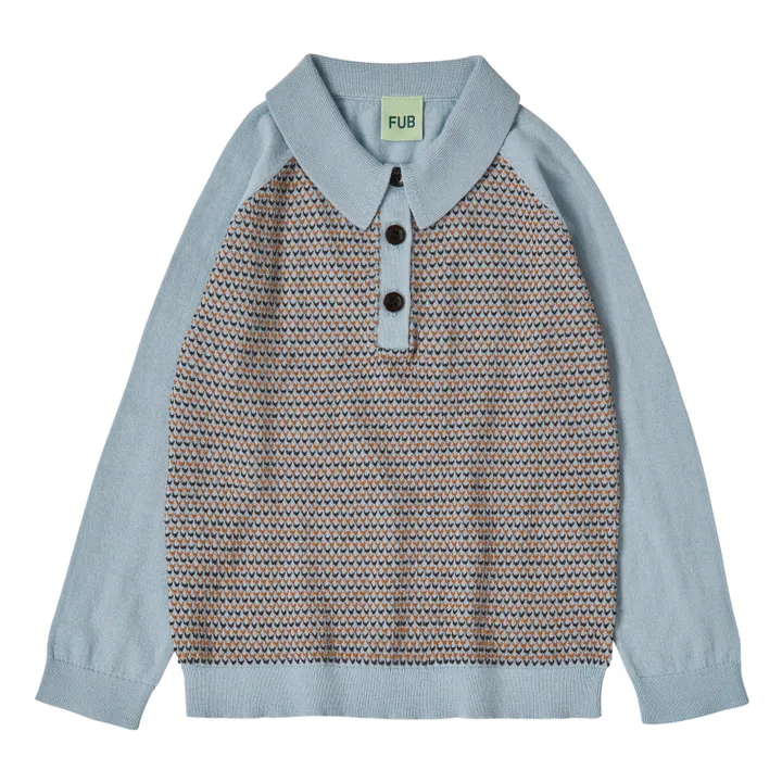 FUB Polo Manches Longues Maille Extra Fine Coton Bio | Bleu ciel