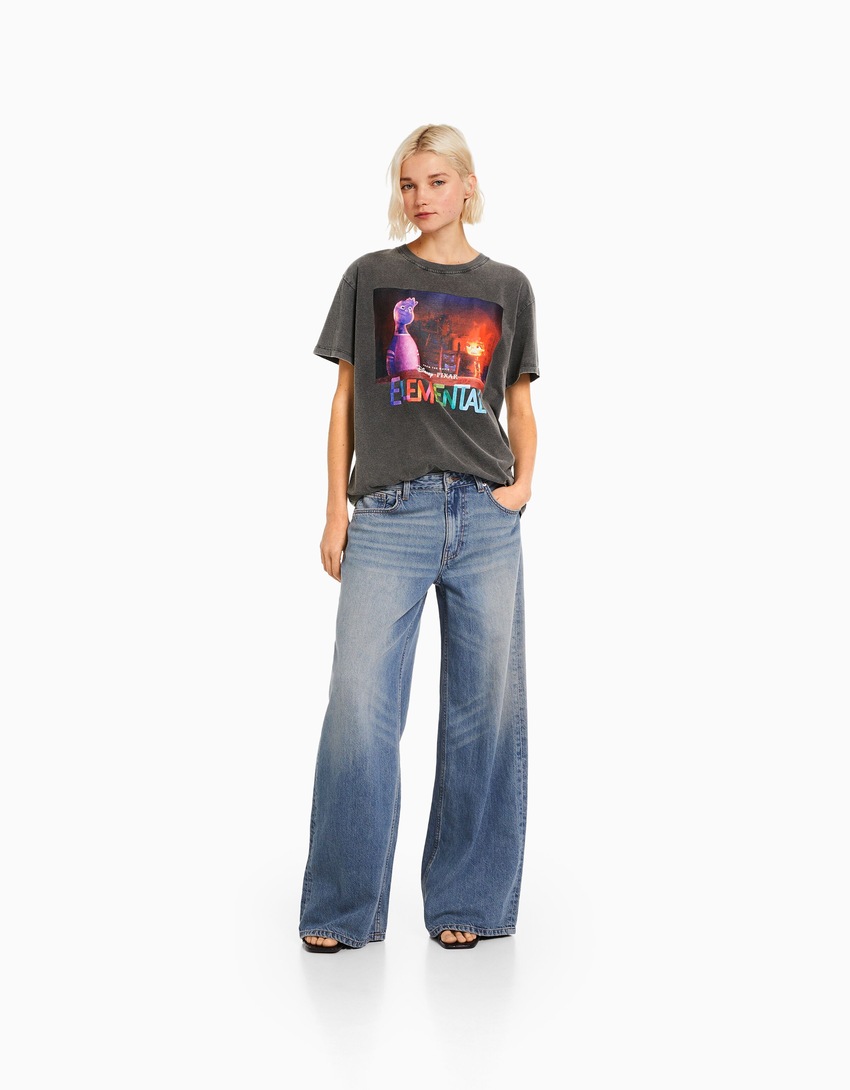 Camiseta oversized de manga curta com estampa Elemental