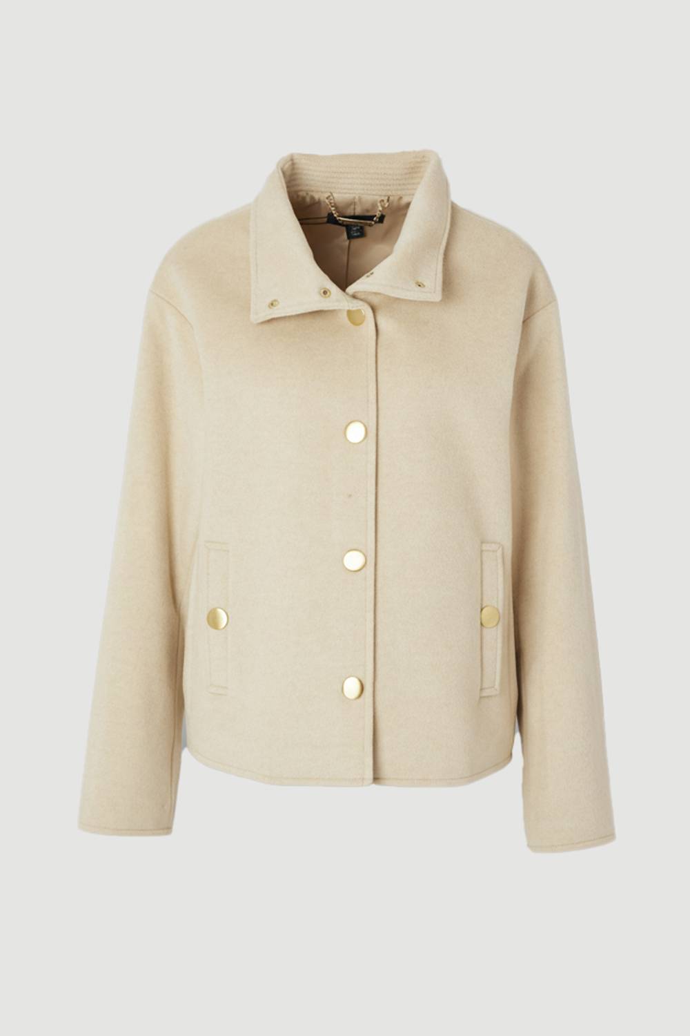 KarenMillen Manteau Court Ajusté en Laine Brossée à Col Cheminée