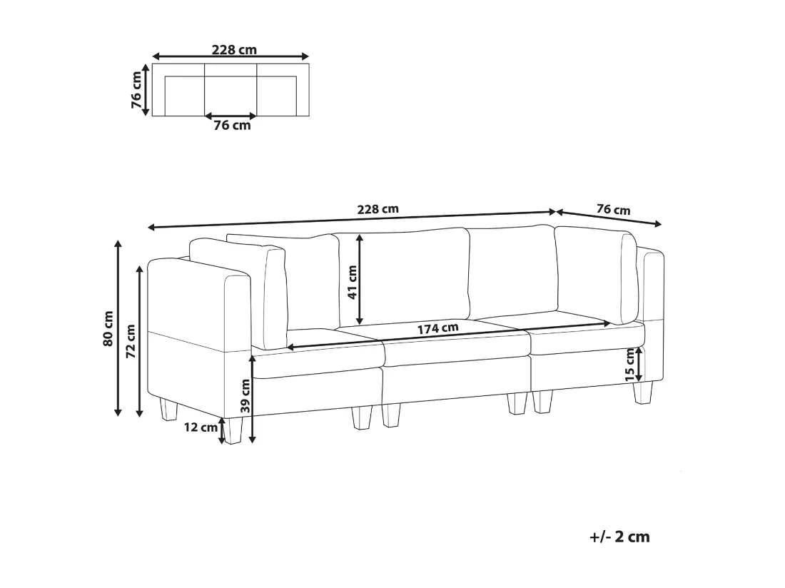 Canapé modulable 3 places en tissu marron UNSTAD
