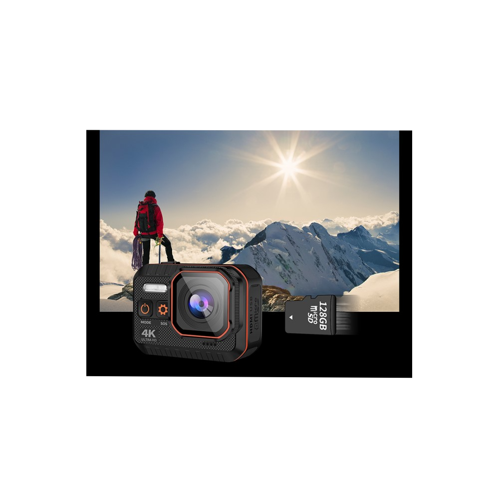4K@60fps Ultra HD Action Cam WiFi Kamera 170° Weitwinkel 2“ IPS Display Micro SD Kartenslot und Fernauslöser   Halterungen (IP44) - Schwarz