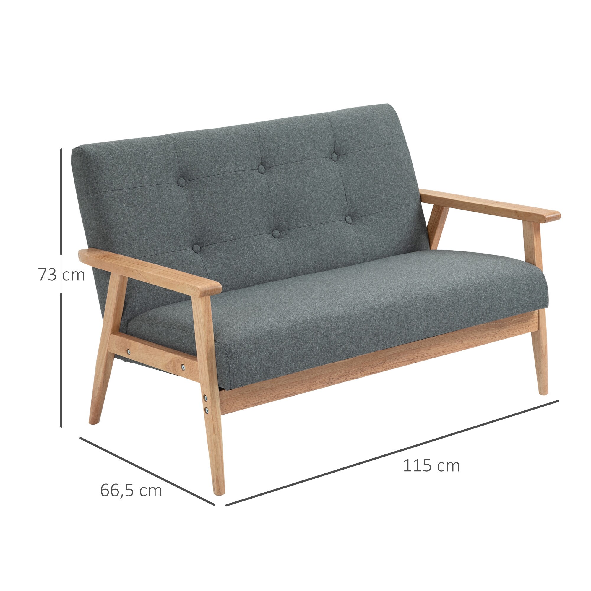 HOMCOM Doppelsofa mit Holzgestell grau 115B x 66,5T x 73H cm