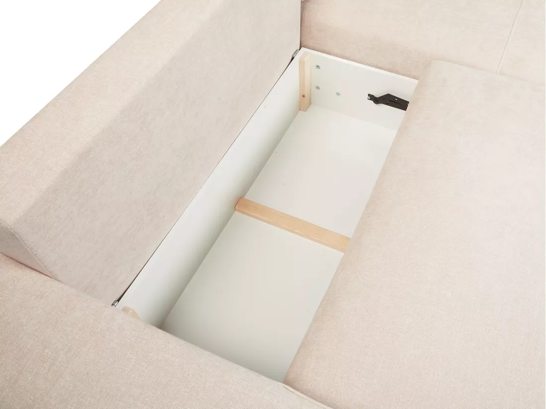 Canapé d'angle droit convertible en tissu texturé beige BREGLIO