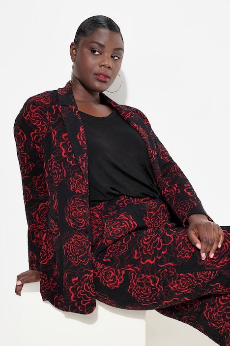 Jacquard-Jerseyblazer, Reverskragen, florales Design