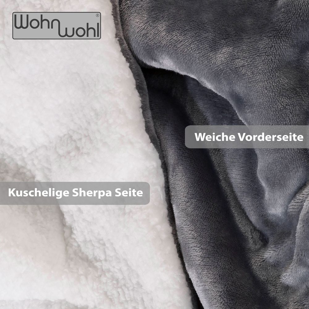 WOHNWOHL® Flauschige Sherpa Kuscheldecke • Mikrofaser Wohndecke • Fleecedecke als Sofaüberwurf • Sofadecke/Tagesdecke/Wohnzimmerdecke • Teddyfleece Decke für Bett und Sofa